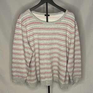 Talbots Striped Pullover Sweatshirt – Gray, Pink & White – Women’s Size 2X – EUC